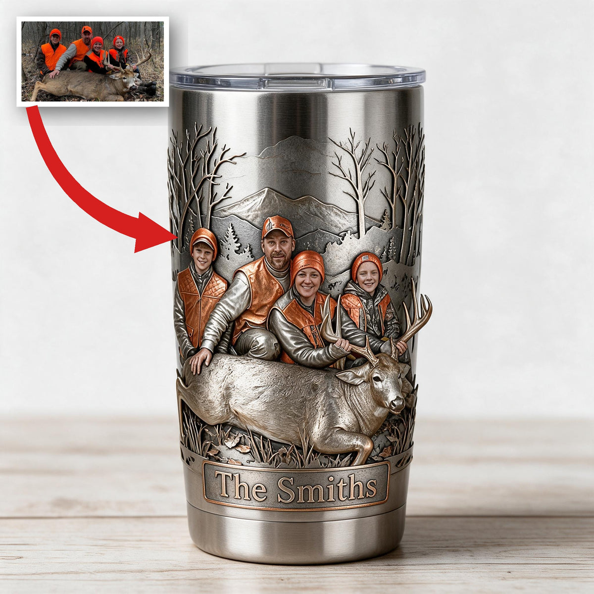 Personalized Custom Photo Hunting Family with Deer Tumbler Hunting Gift