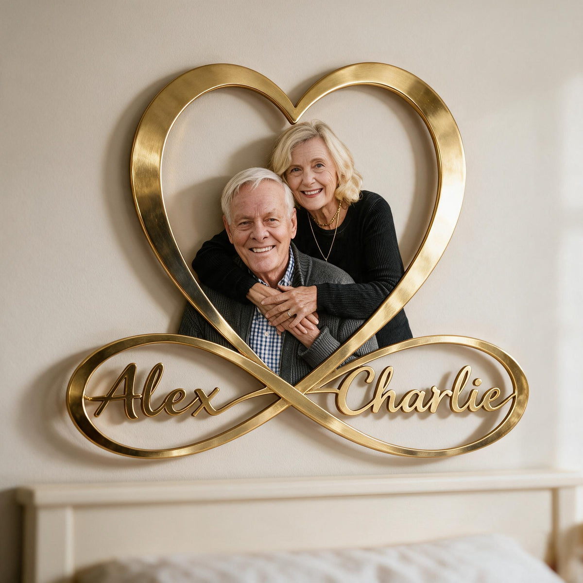 Personalized Custom Photo Older Couple Infinity Heart Metal Sign Bedroom Wall Decor