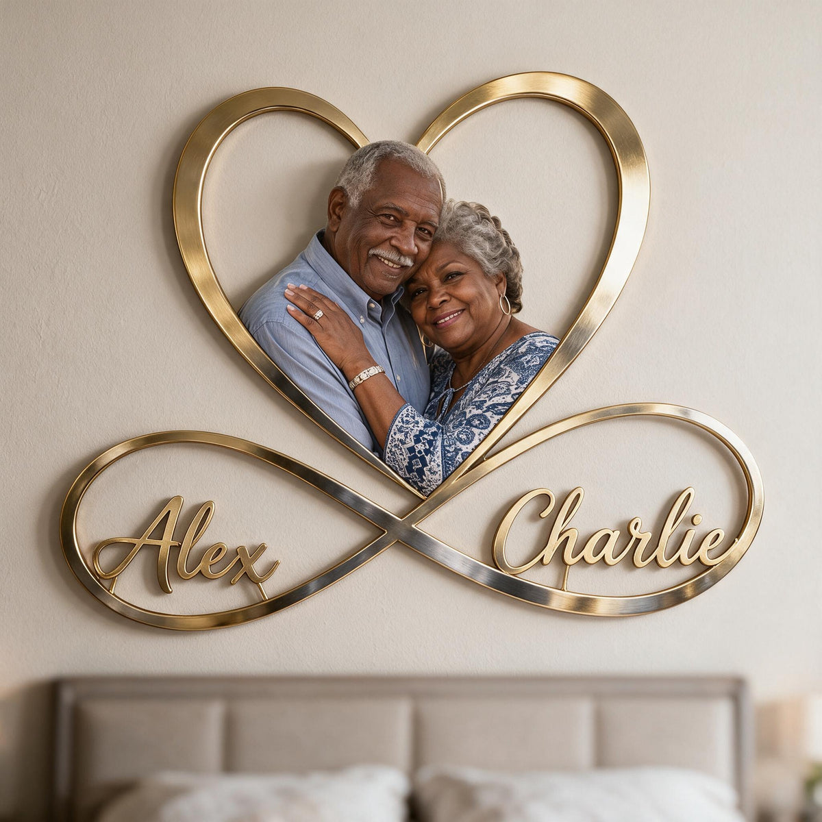 Personalized Custom Photo Older Black Couple Infinity Heart Metal Sign Bedroom Wall Decor
