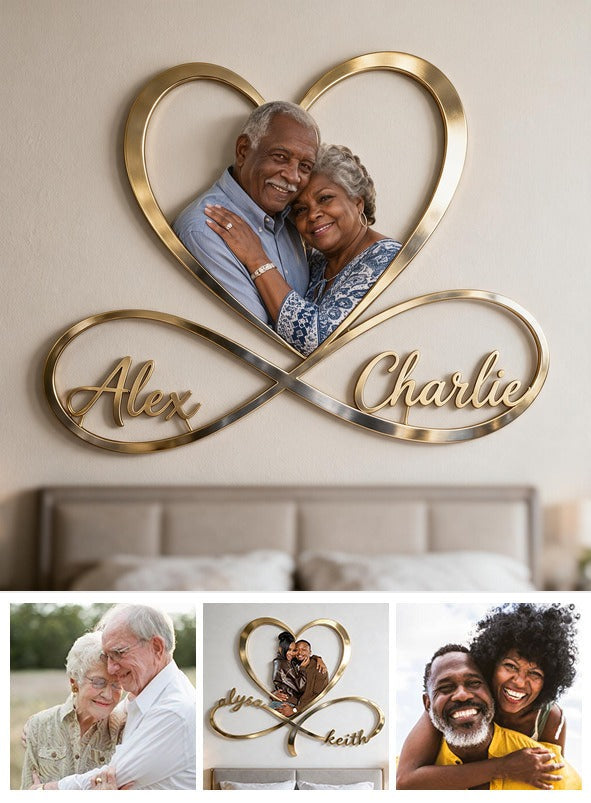 Personalized Custom Photo Older Black Couple Infinity Heart Metal Sign Bedroom Wall Decor