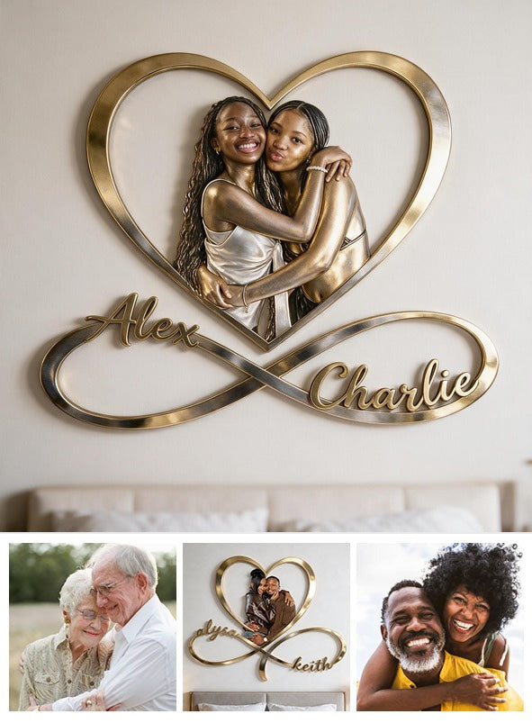 Personalized Custom Photo Black Lesbian Couple Infinity Heart Metal Sign Bedroom Decor