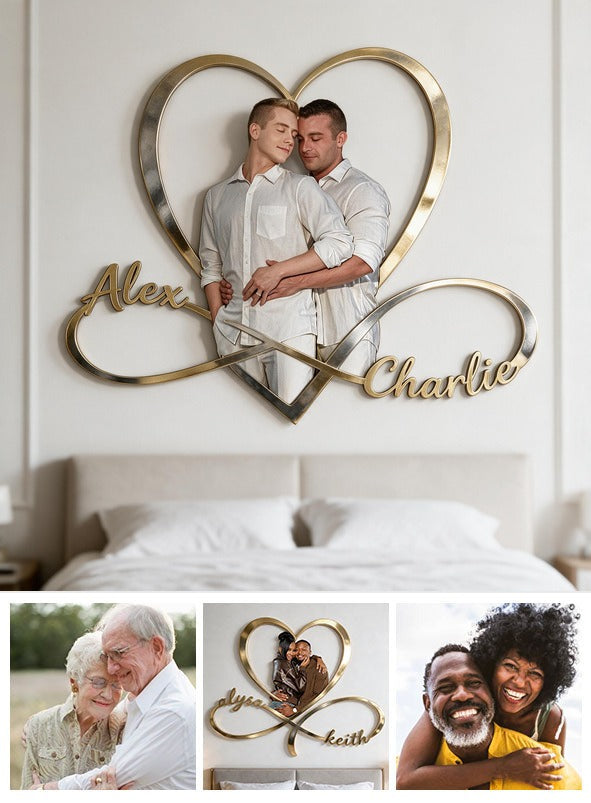 Personalized Custom Photo Gay Couple Infinity Heart Metal Sign Bedroom Decor