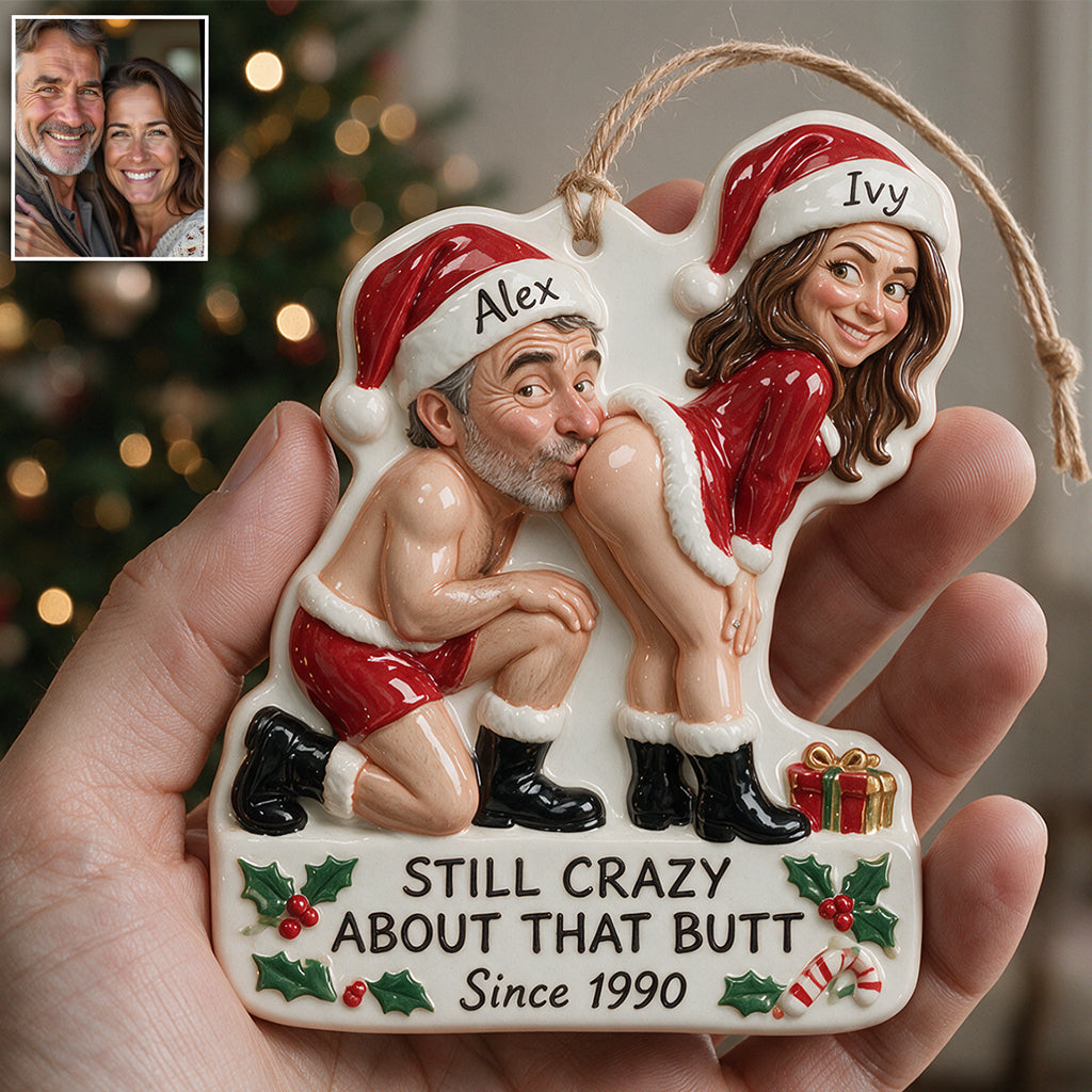 Personalized Custom Photo Christmas Black Couple Funny 3D Resin Ornament