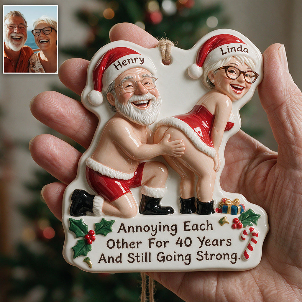 Personalized Custom Photo Christmas Older Black Couple Funny 3D Resin Ornament