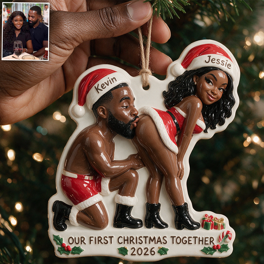 Personalized Custom Photo Christmas Older Black Couple Funny 3D Resin Ornament