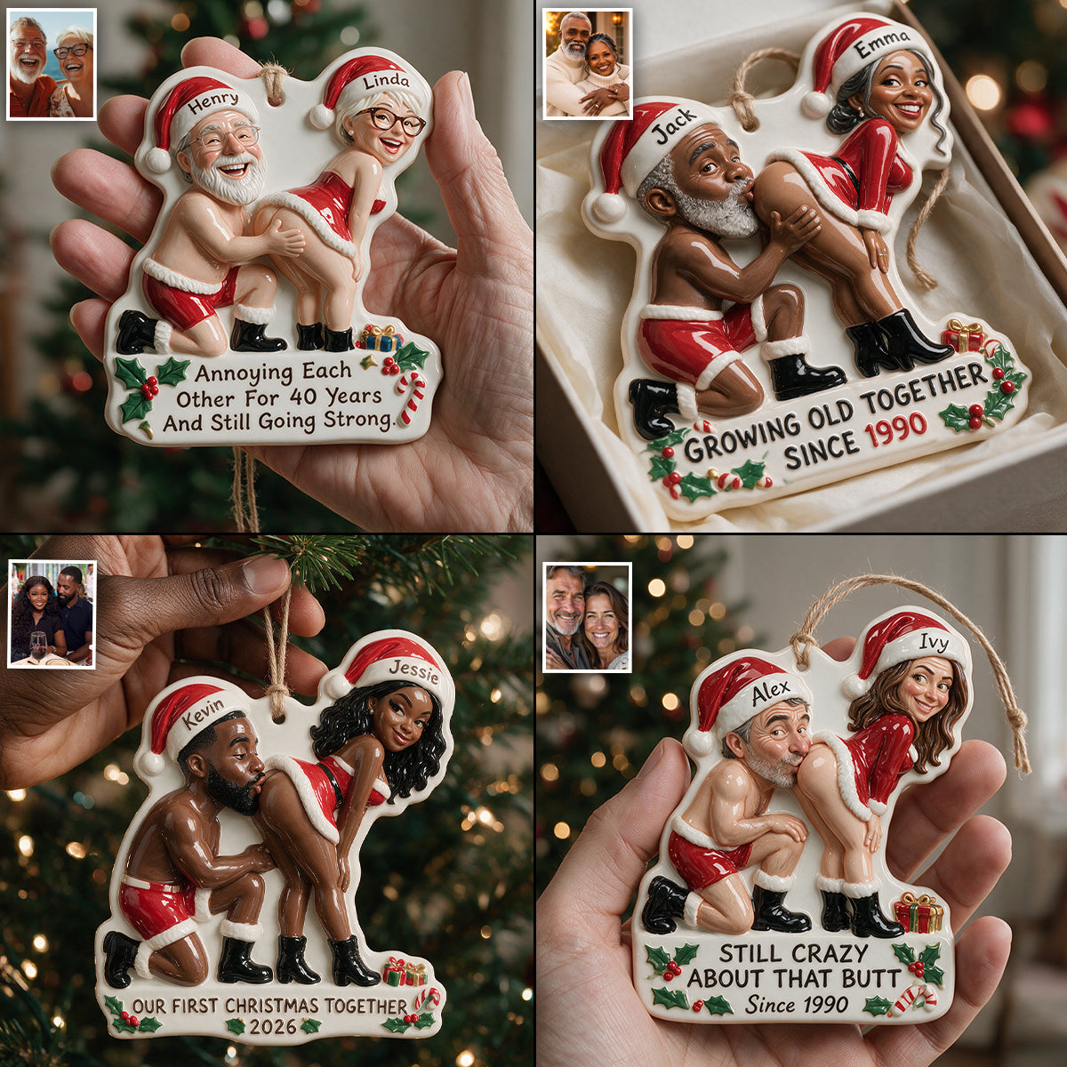 Personalized Custom Photo Christmas Spicy Husband Wife Couple 3D Ornament