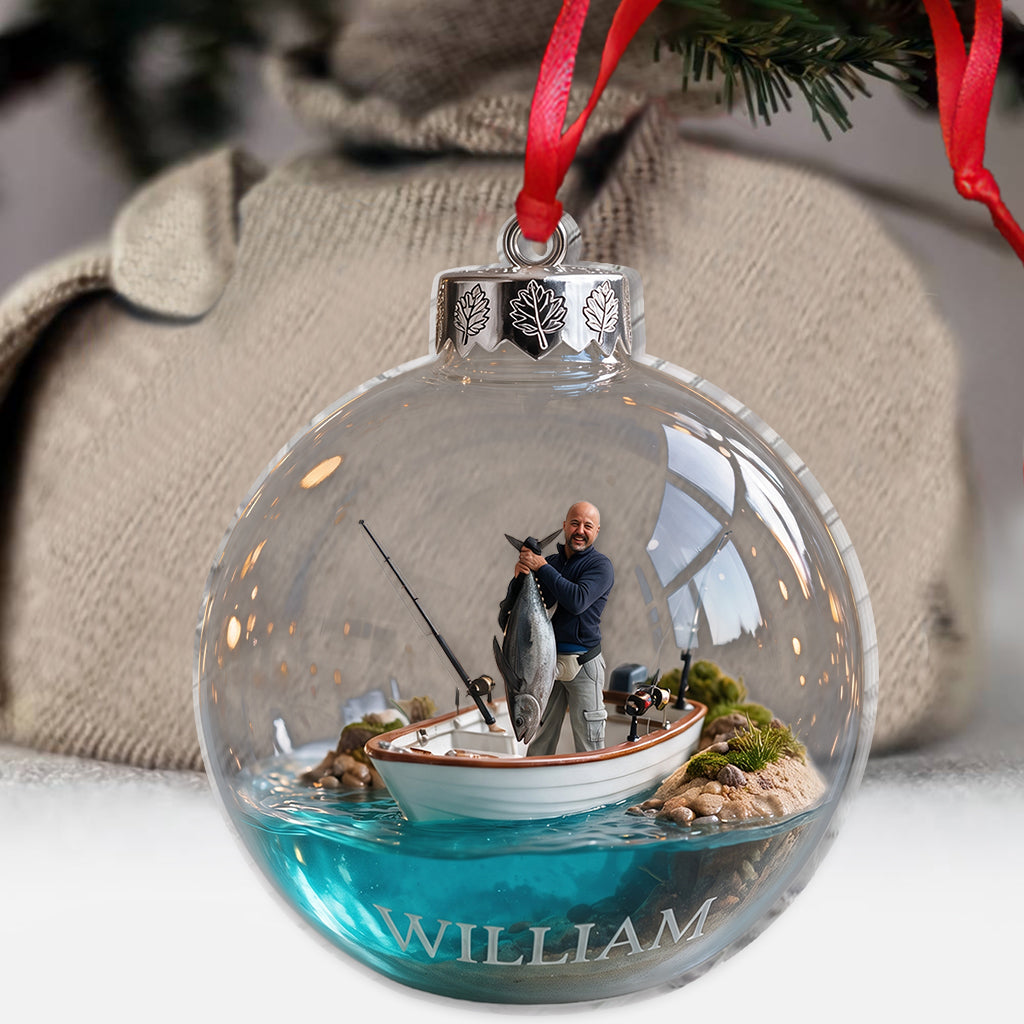 Personalized Custom Photo Christmas Fishing Couple Ornament Holiday Gift