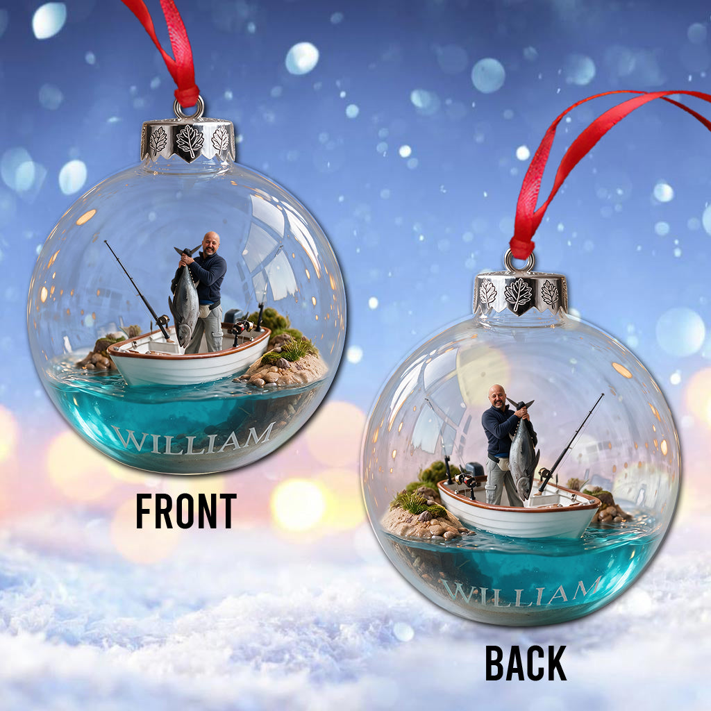 Personalized Custom Photo Christmas Fishing Couple Ornament Holiday Gift