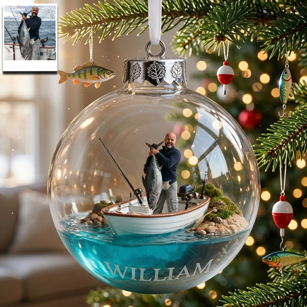 Personalized Christmas Fisherman Fishing Ornament Gift