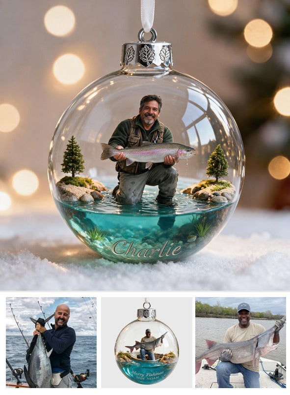 Personalized Christmas Middle-Aged Latino Fisherman Fishing Ornament