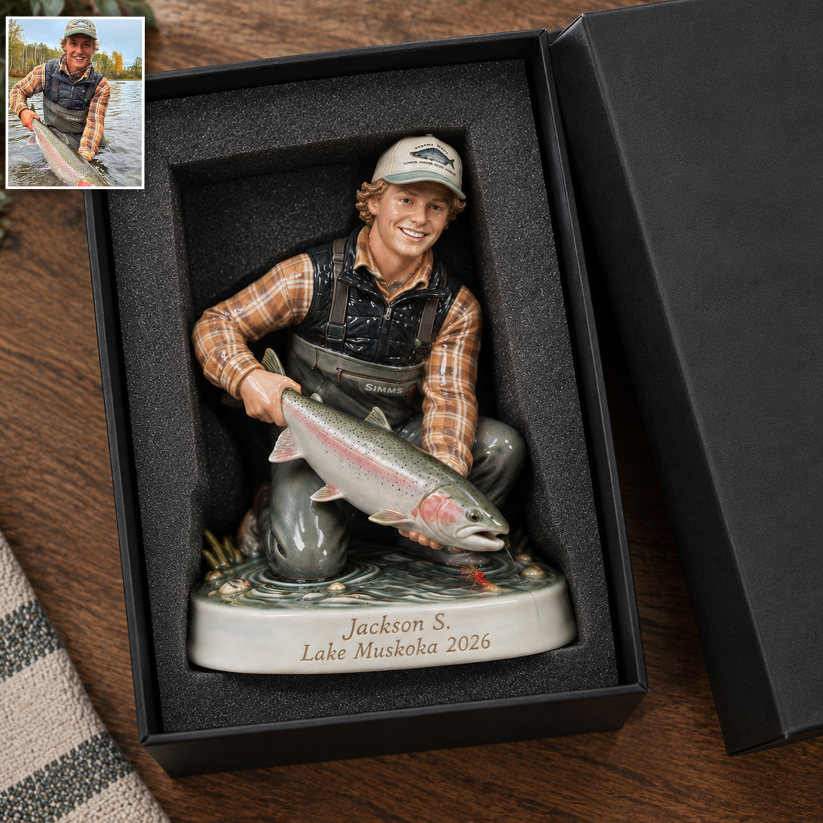 Personalized Custom Photo Middle-Aged Fishing Couple 3D Resin Plaque Fishing Home Decor