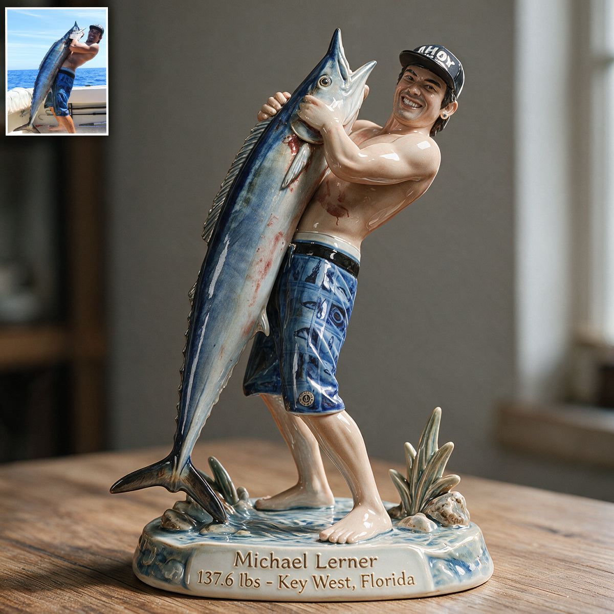 Personalized Custom Photo Latino Fisherman 3D Resin Plaque Fishing Decor Gift