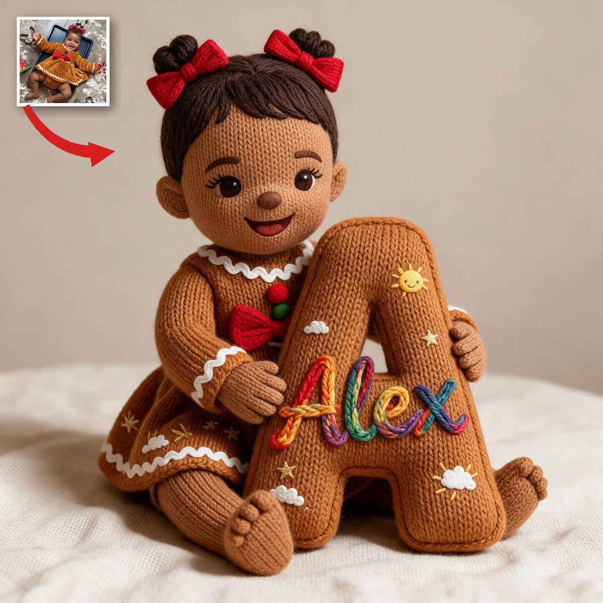 Personalized Custom Photo Christmas Black Christmas Baby Girl Gingerbread Faux Fur Pillow