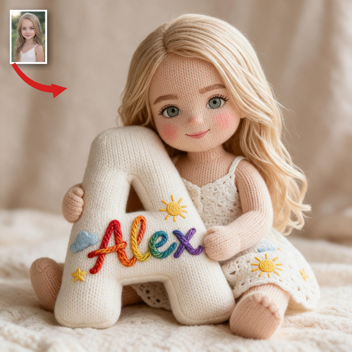 Personalized Custom Photo Little Girl Faux Fur Pillow, Gift for Daughter Granddaughter Niece