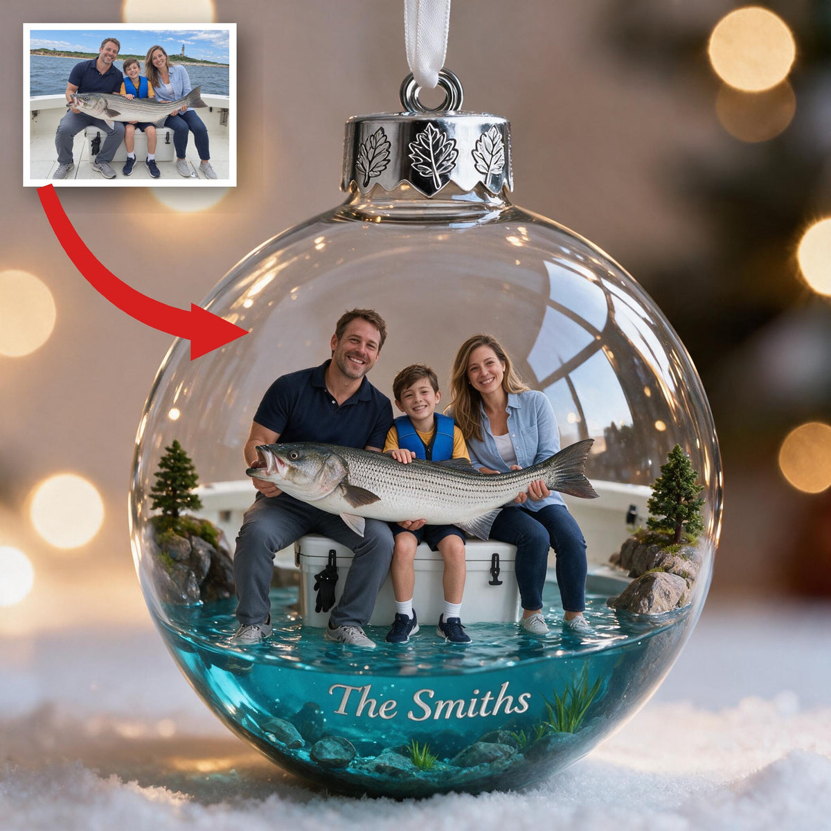 Personalized Custom Photo Christmas Fishing Family Ornament Gift