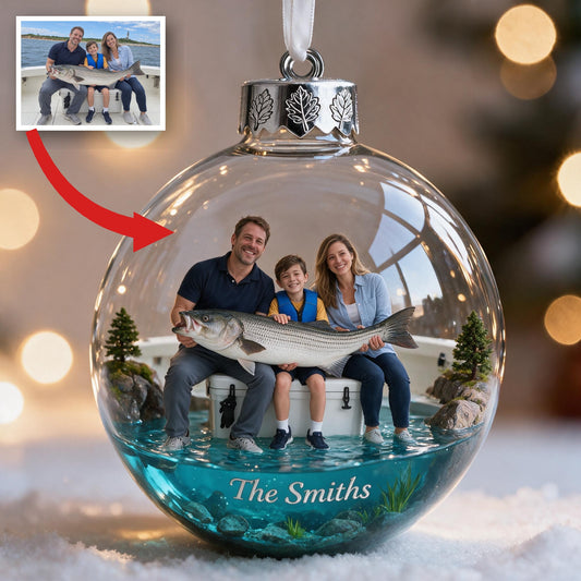 Personalized Custom Photo Christmas Fishing Family Ornament Gift
