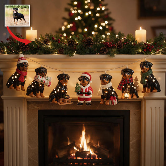 Personalisierte Foto-Weihnachtslichter für Erwachsene mit Rottweiler-Motiv