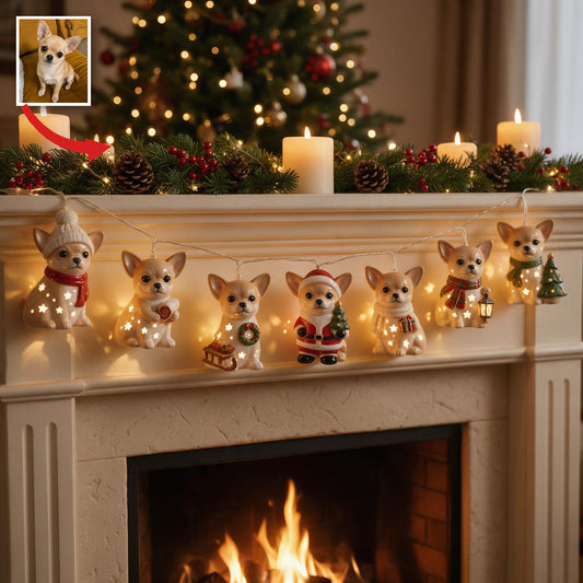 Personalisierte Foto Weihnachts Reh Weiße Chihuahua Welpen Lichterkette