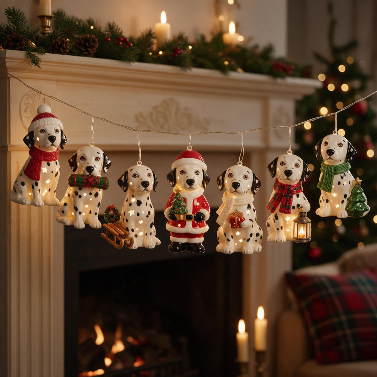 Personalized Custom Photo Christmas Black and White Spotted Dalmatian String Lights