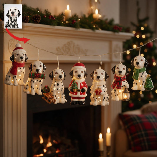 Personalisierte Foto-Weihnachtslichter mit Dalmatiner-Muster