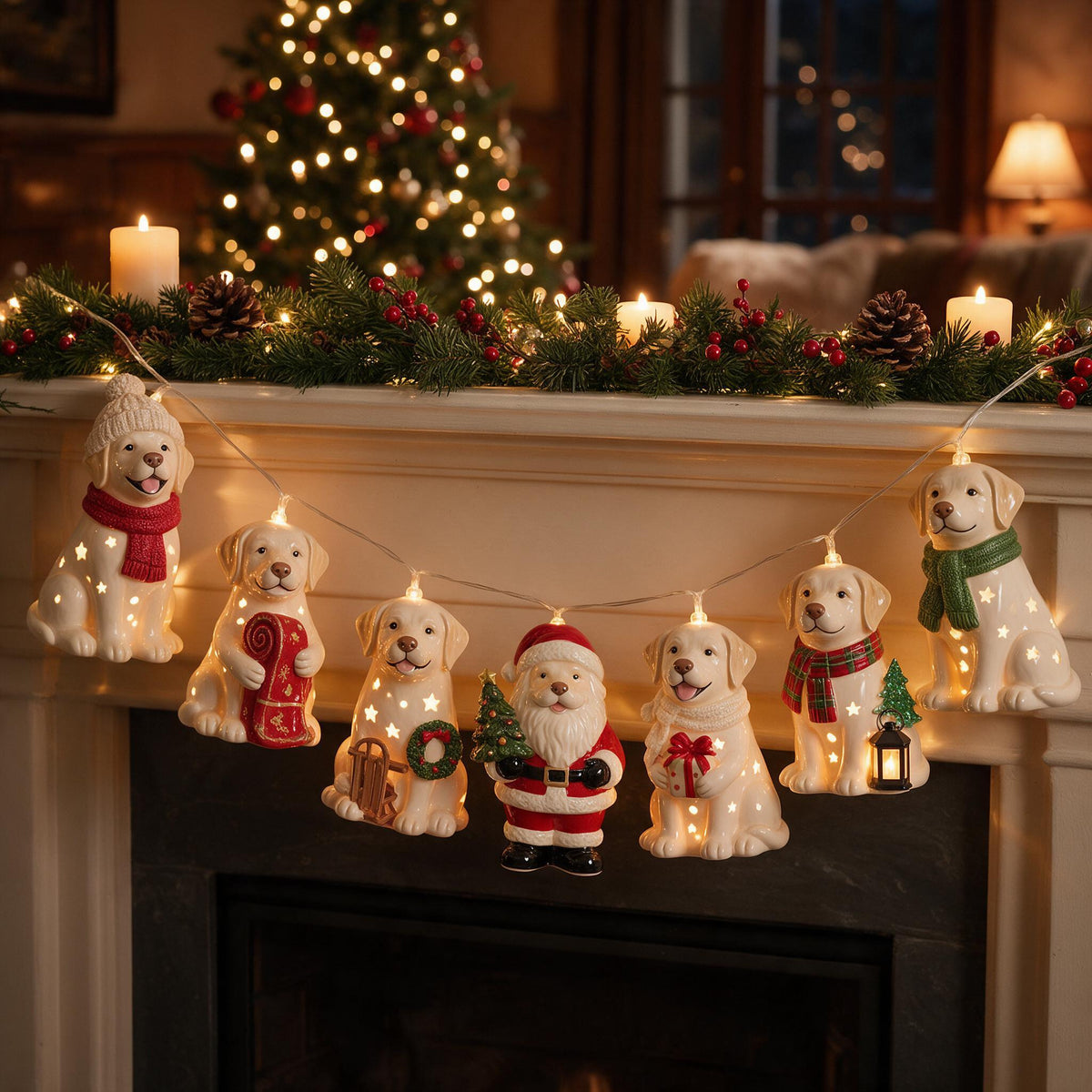 Personalized Custom Photo Christmas Yellow Labrador Retriever String Lights Home Decor