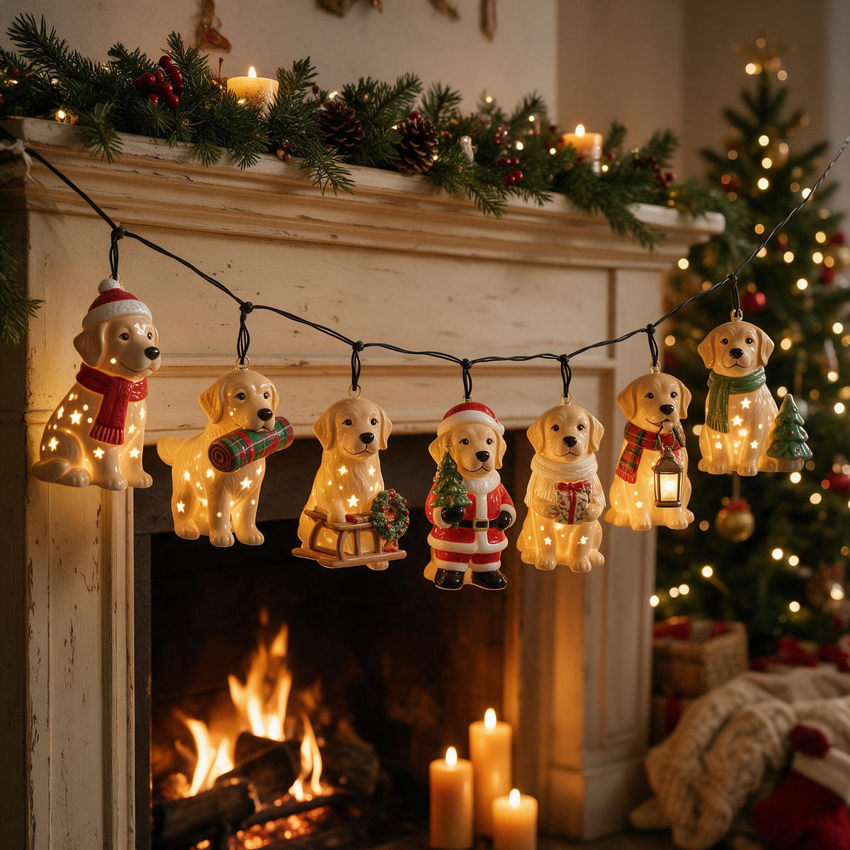 Personalized Custom Photo Christmas Golden Retriever String Lights Holiday Home Decor