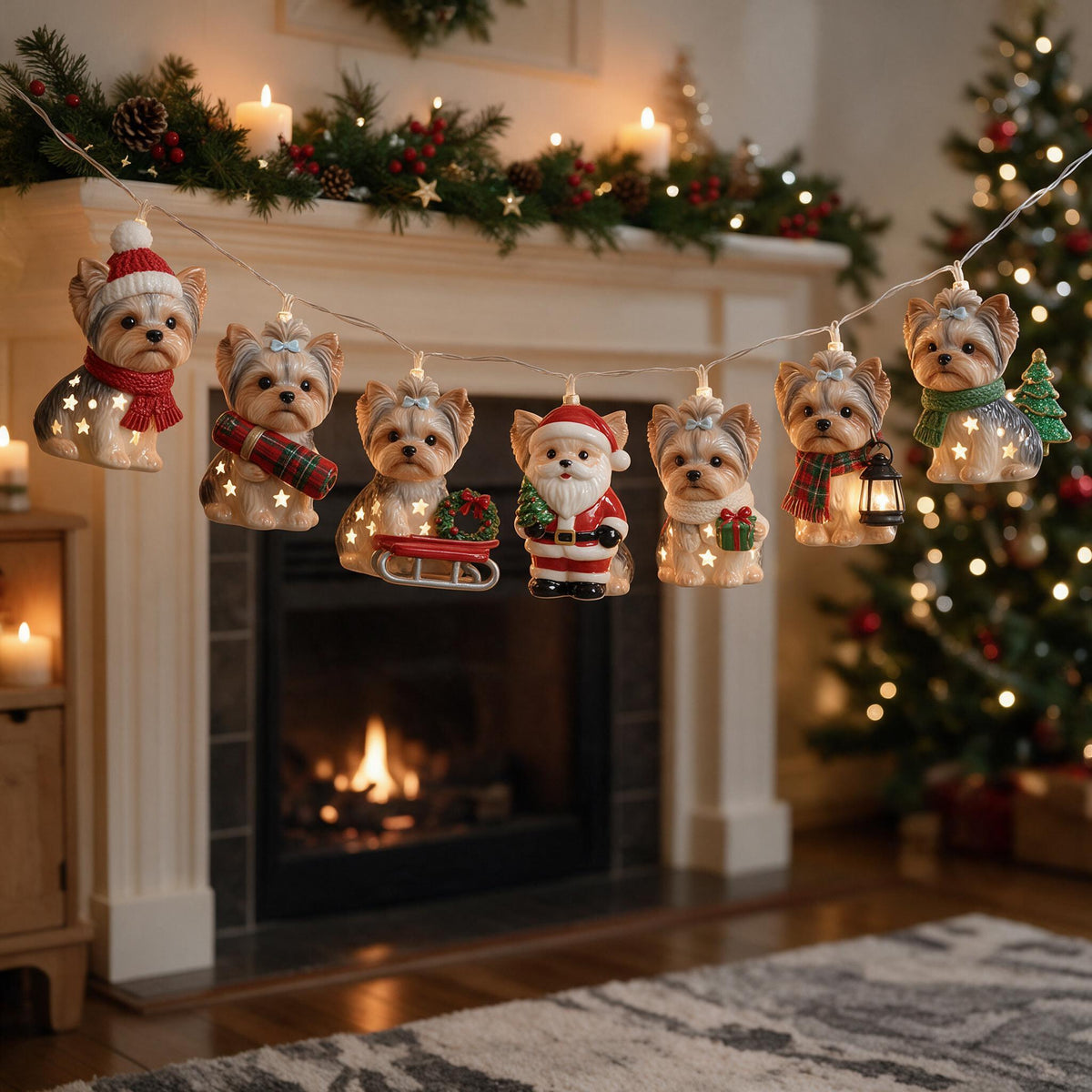 Personalized Custom Photo Christmas Yorkshire Terrier String Lights Festive Home Decor