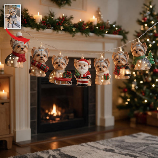 Personalisierte Foto Weihnachts Yorkshire Terrier Lichterkette Dekoration
