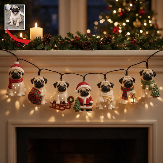 Personalisierte Foto Weihnachts Reh Schwarzmaske Mops Lichterkette Wohnkultur