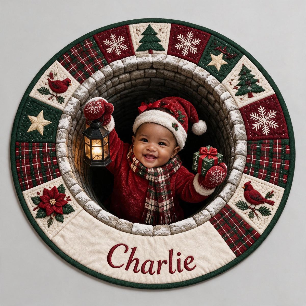 Personalized Christmas Black Christmas Baby Girl Non-Slip Tufted Rug Holiday Home Decor