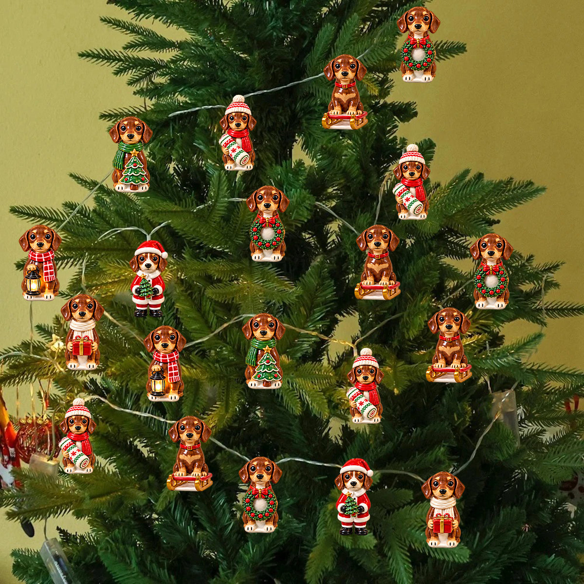 Personalized Custom Photo Christmas Dachshund Puppy String Lights Holiday Decor