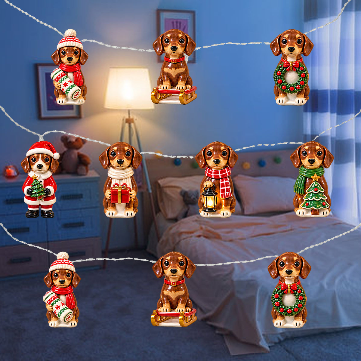 Personalized Custom Photo Christmas Tan and White Adult Shiba Inu String Lights Home Decor