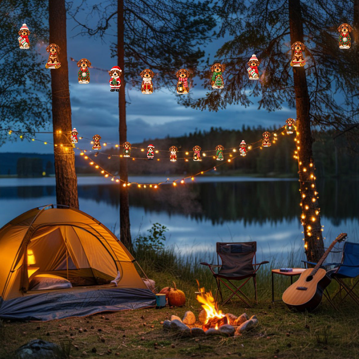 Personalized Custom Photo Christmas Golden Retriever String Lights Holiday Home Decor