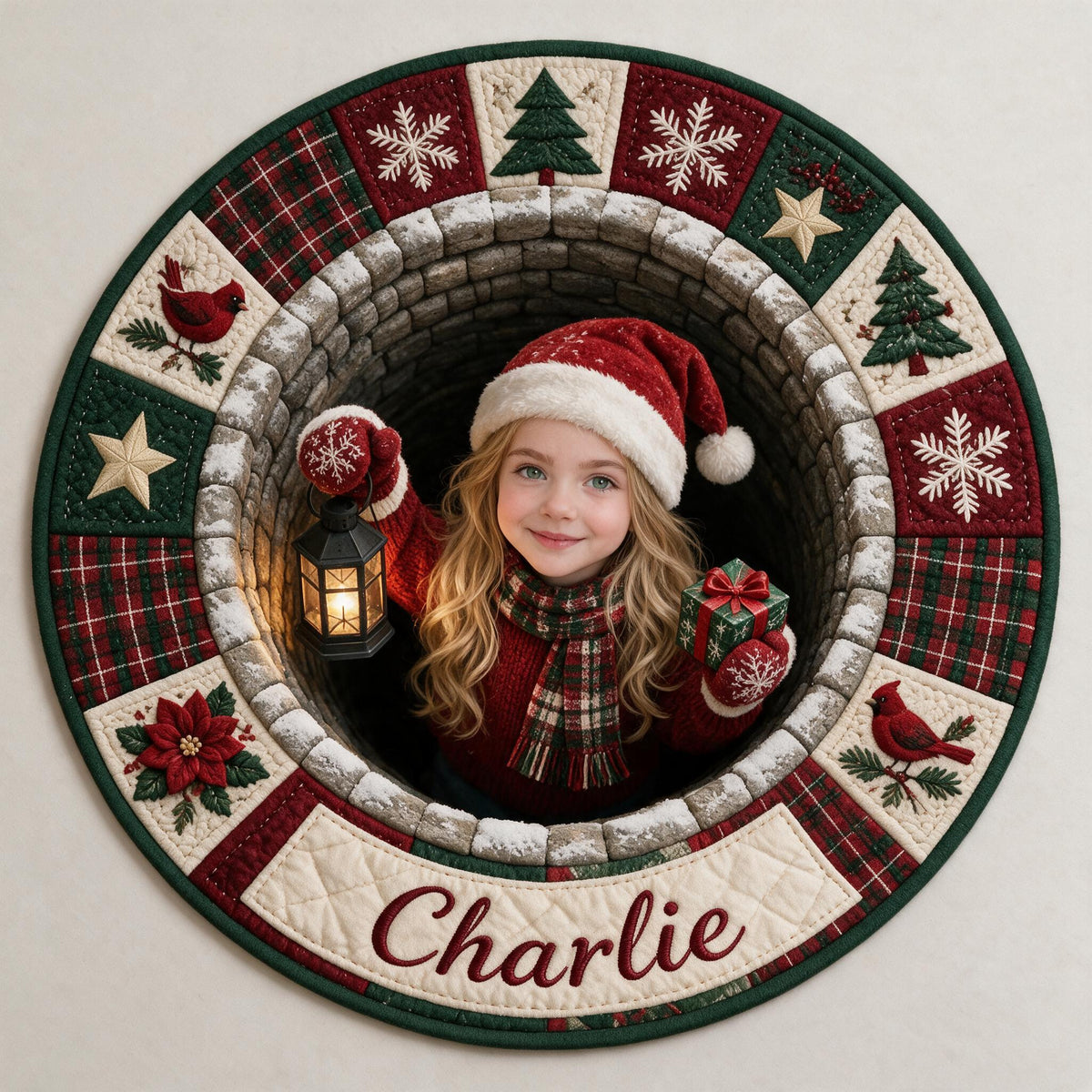 Personalized Christmas Little Girl Non-Slip Tufted Rug, Custom Holiday Gift