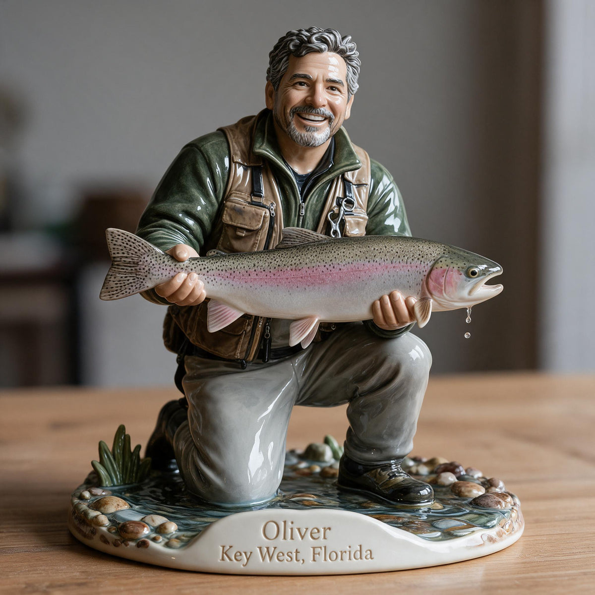 Personalized Custom Photo Middle-Aged Latino Fisherman 3D Resin Plaque Fishing Gift