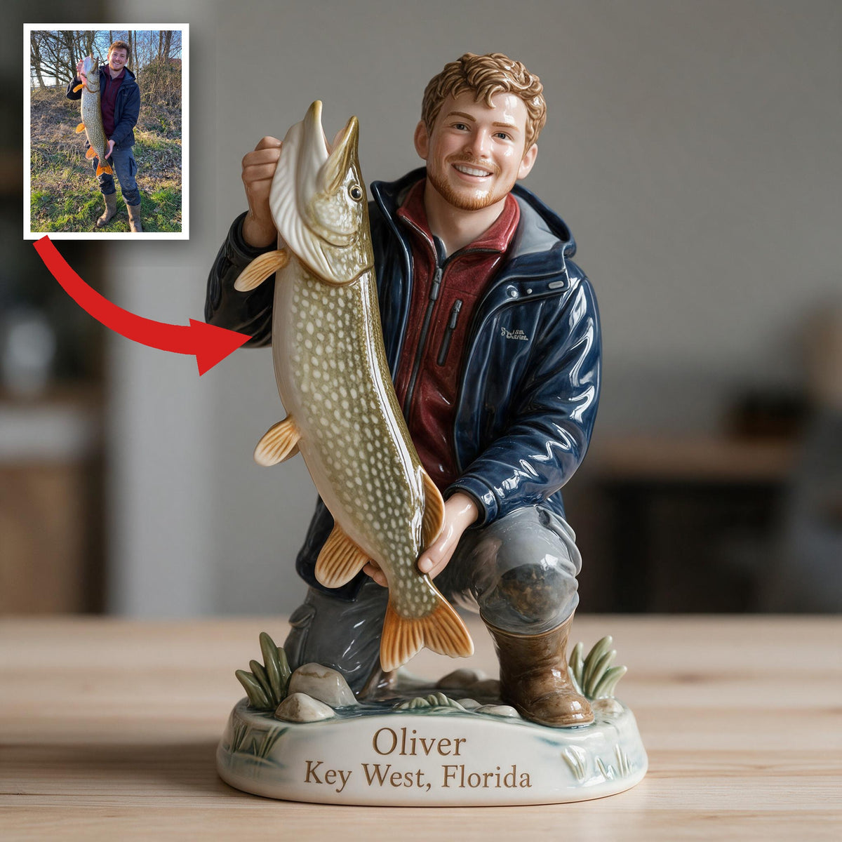 Personalized Custom Photo Fisherman 3D Resin Plaque Fishing Lover Home Decor Gift