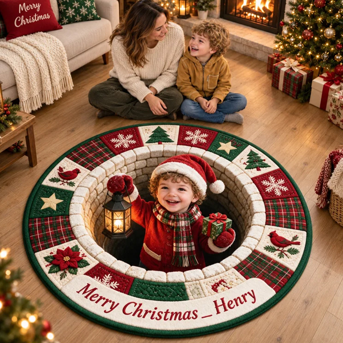 Personalized Christmas Baby Boy Non-Slip Tufted Rug Holiday Decor