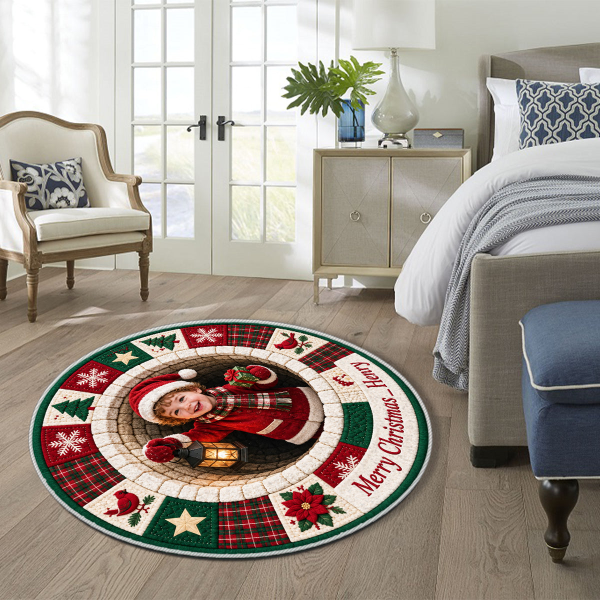 Personalized Christmas Little Girl Non-Slip Tufted Rug, Custom Holiday Gift