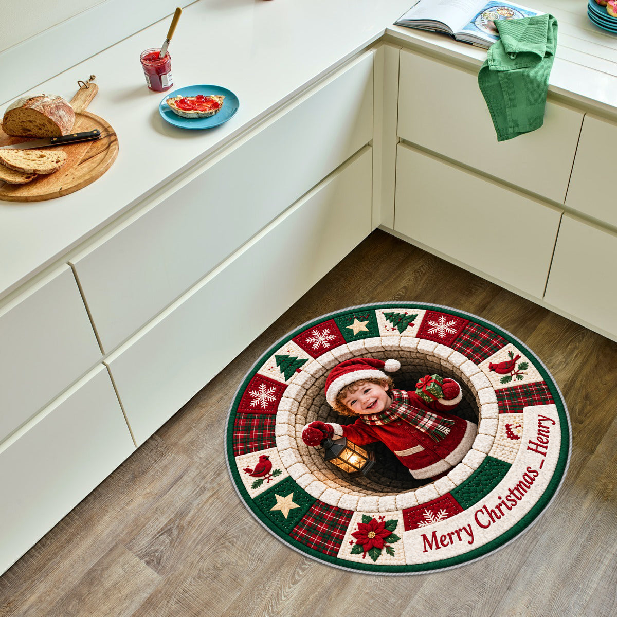 Personalized Christmas Black Christmas Baby Girl Non-Slip Tufted Rug Holiday Home Decor
