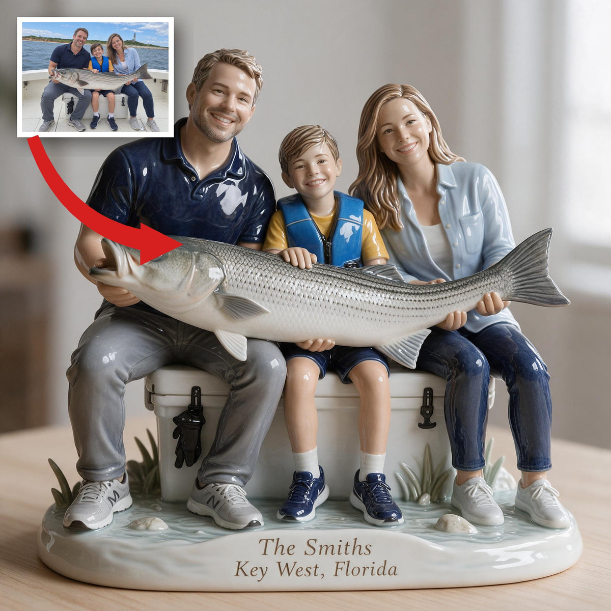 Personalized Custom Photo Fishing Family 3D Resin Plaque Home Decor