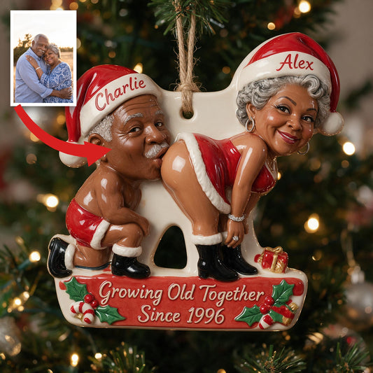 Personalisierte Foto-Weihnachtsornament für ältere schwarze Paare