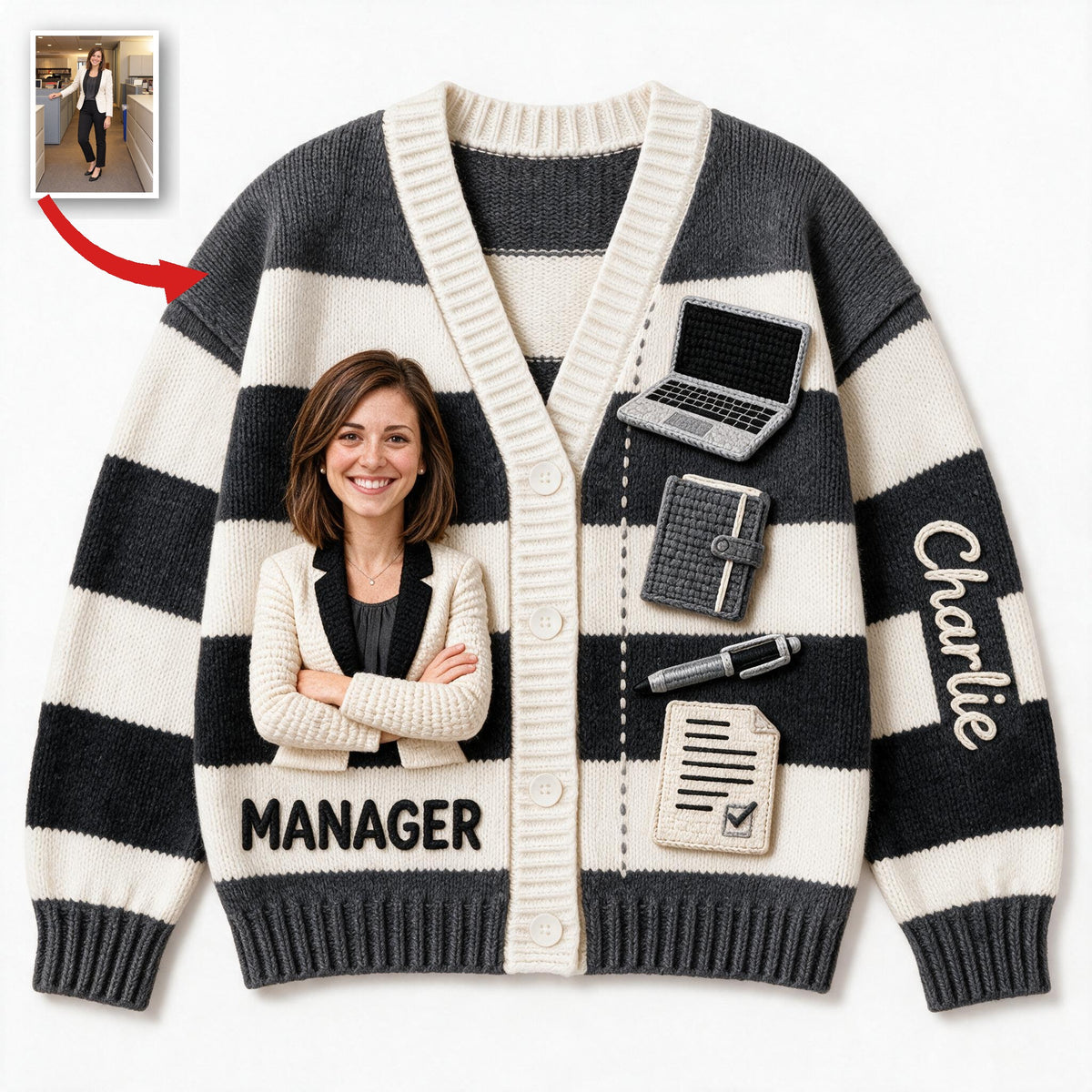 Personalized Female Office Manager Cardigan Sweater Work Colleague Gift