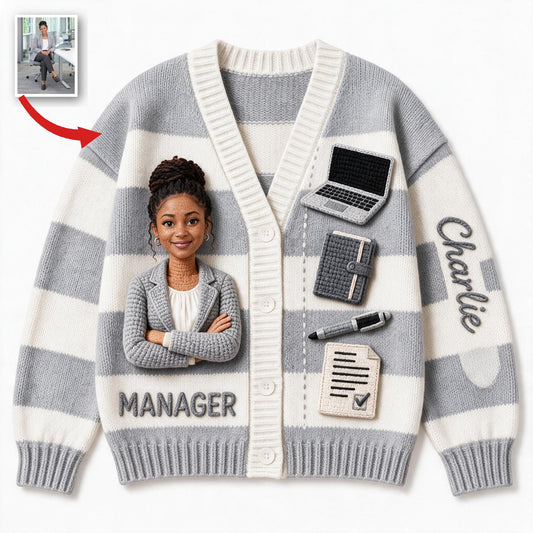 Personalized Black Female Office Manager Cardigan Sweater Colleague Work Gift