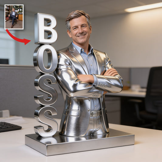 Personalized Custom Photo Older Male Boss Shaped Acrylic Plaque Office Desk Gift