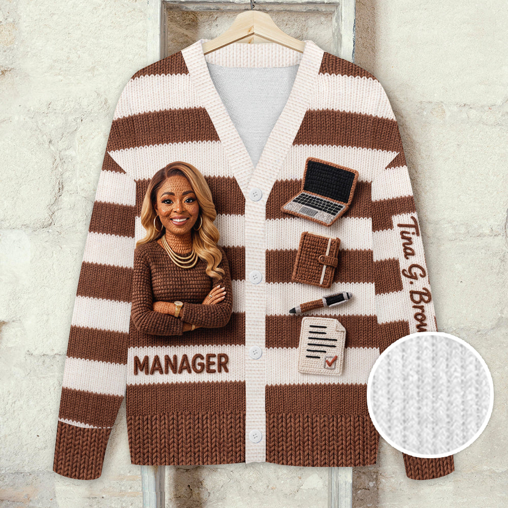 Personalized Black Male Office Manager Cardigan Sweater Work Gift