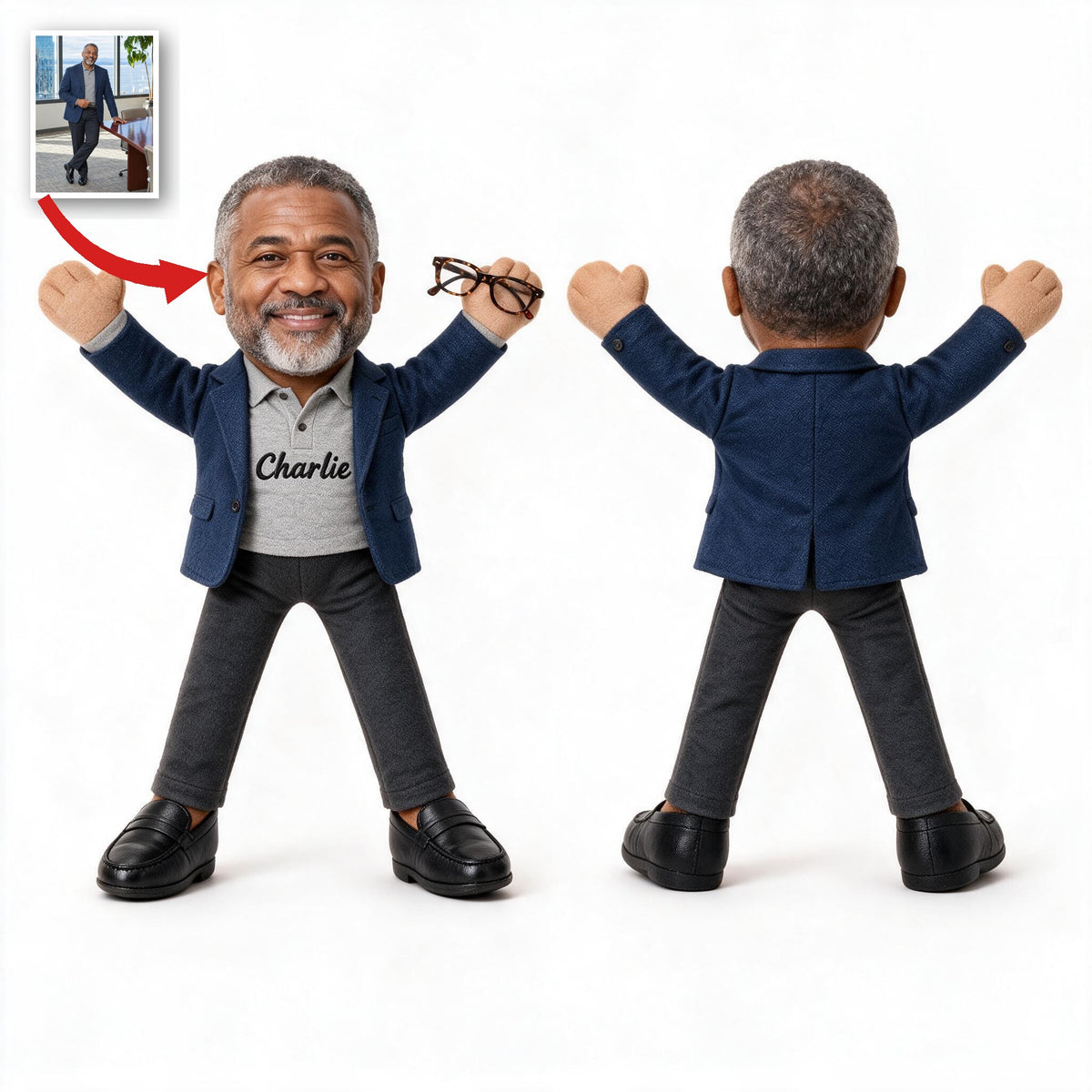 Personalized Older Black Male Posable Plush Doll Custom Keepsake Gift