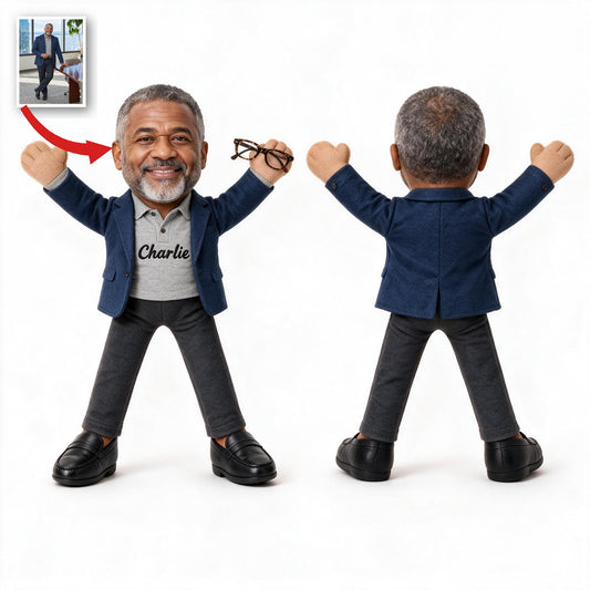 Personalized Older Black Male Posable Plush Doll Custom Keepsake Gift