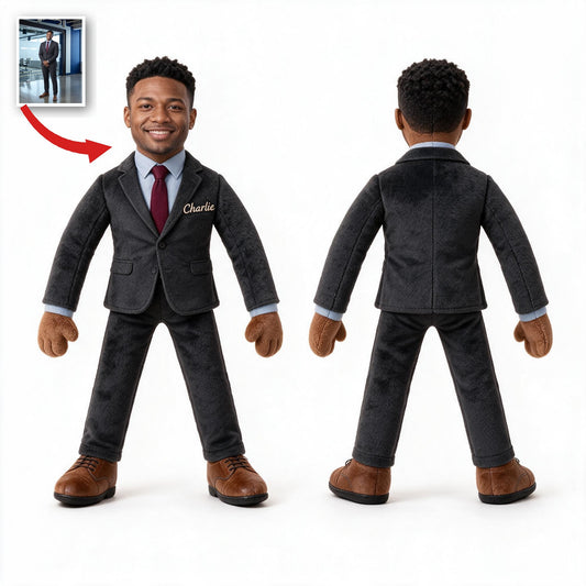 Personalized Black Male Colleague Posable Plush Doll Custom Work Gift