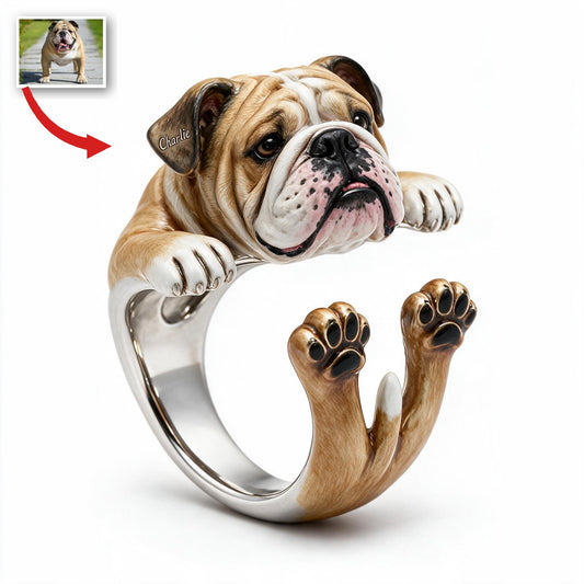 Personalisierbarer Fawn und Weißer Bulldoggen Ring für Hundeliebhaber