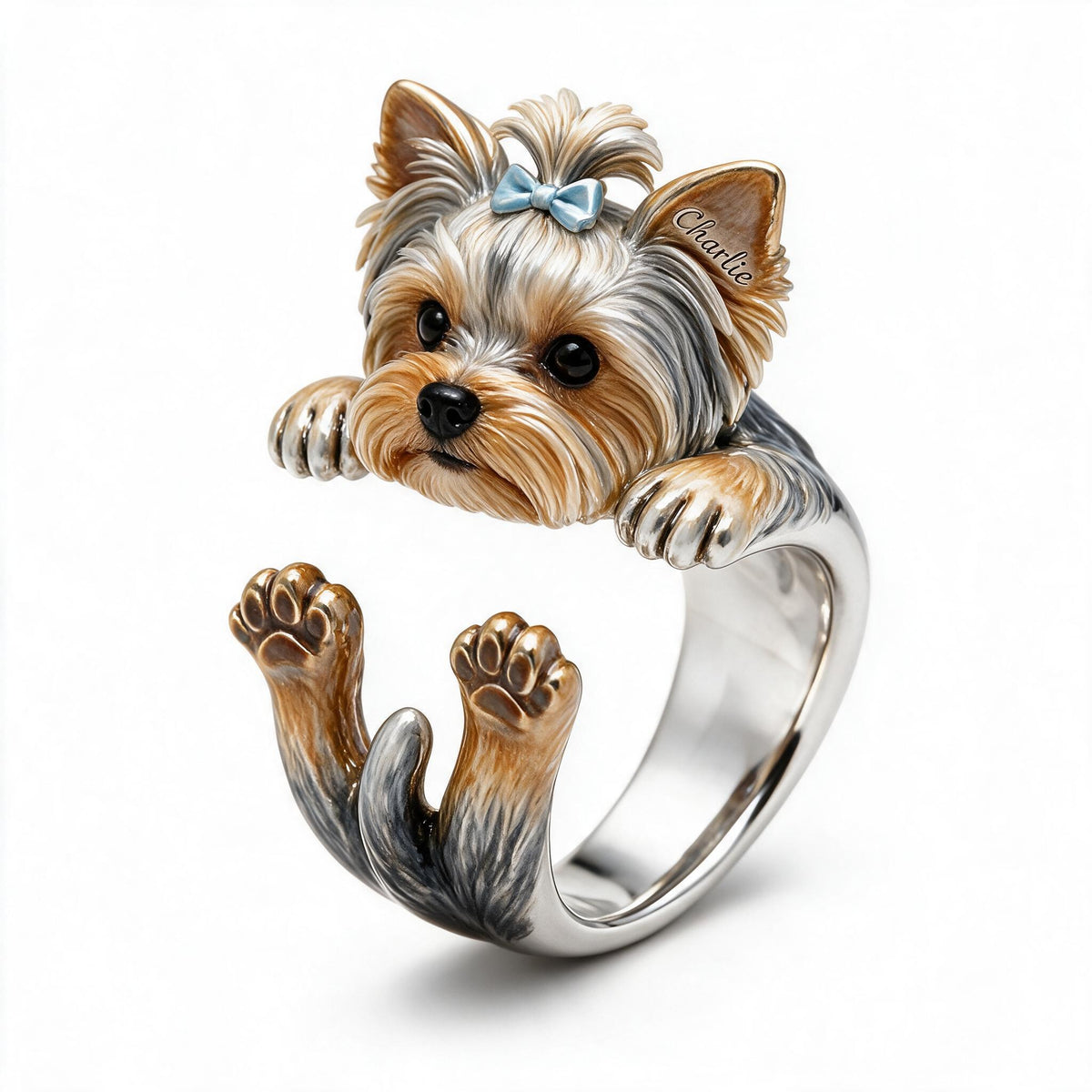 Personalized Yorkshire Terrier Adjustable Shaped Ring Dog Lover Gift